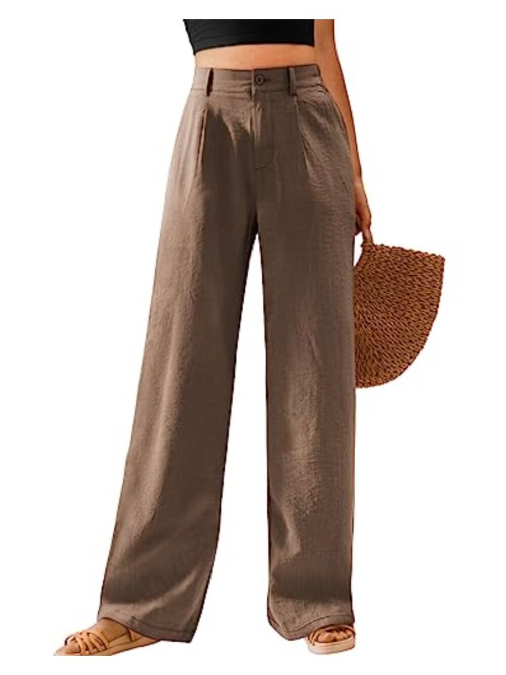 High Waisted Wide Leg Palazzo Pants with Pockets, Womens Casual Trousers
